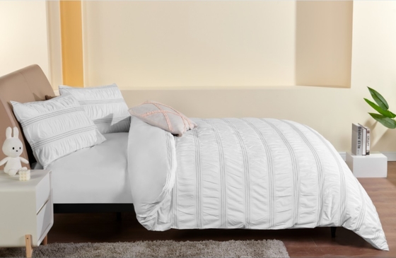 Το Seersucker Cotton ανακυκλωμένο πολυεστέρας ντουέτο σετ βιώσιμη λευκή ντουέτο κάλυψη βασιλιά